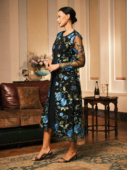Lace Embroidered Floral Dress Set
