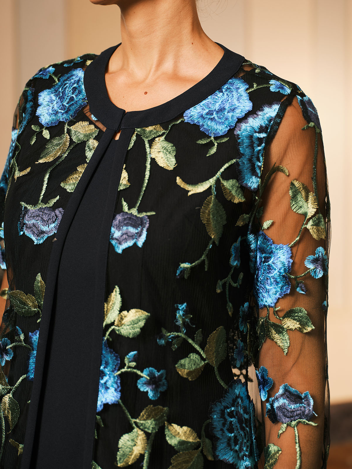 Lace Embroidered Floral Dress Set