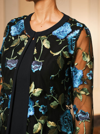 Lace Embroidered Floral Dress Set