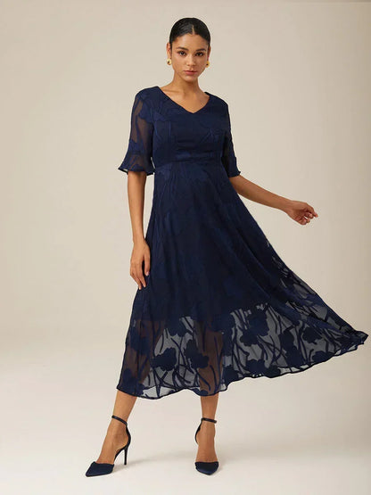 Ruffle Flutter Lace Maxi Dress