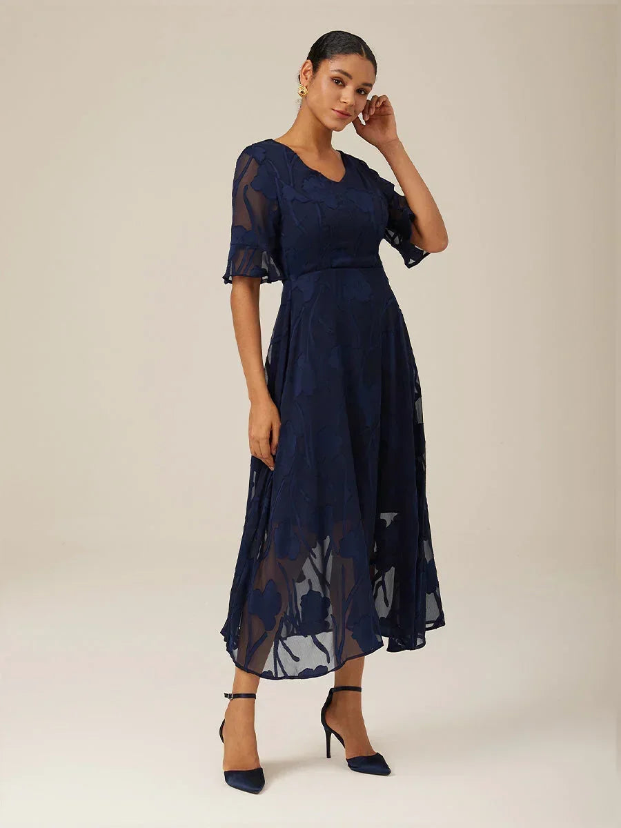 Ruffle Flutter Lace Midi Dress