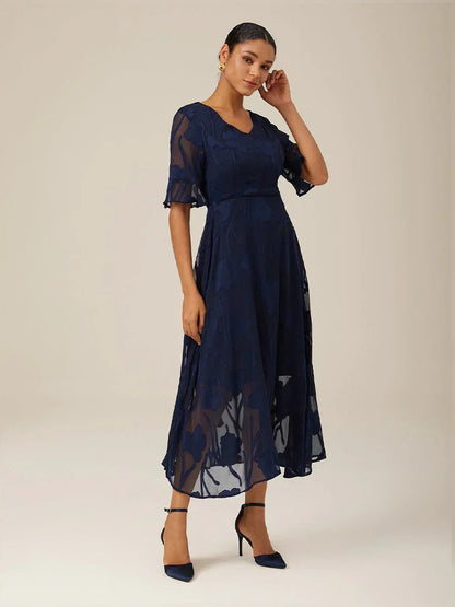 Ruffle Flutter Lace Midi Dress