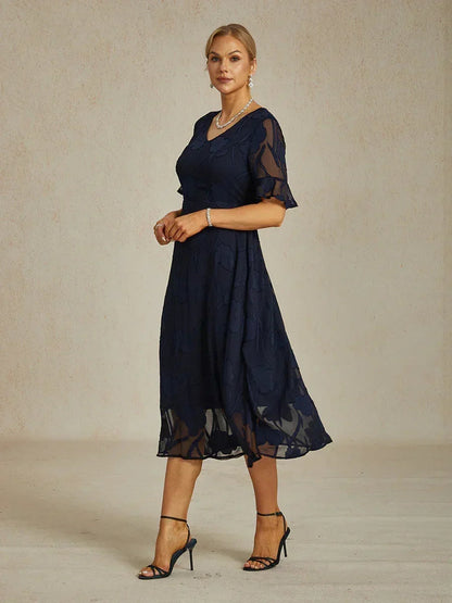 Ruffle Flutter Lace Midi Dress