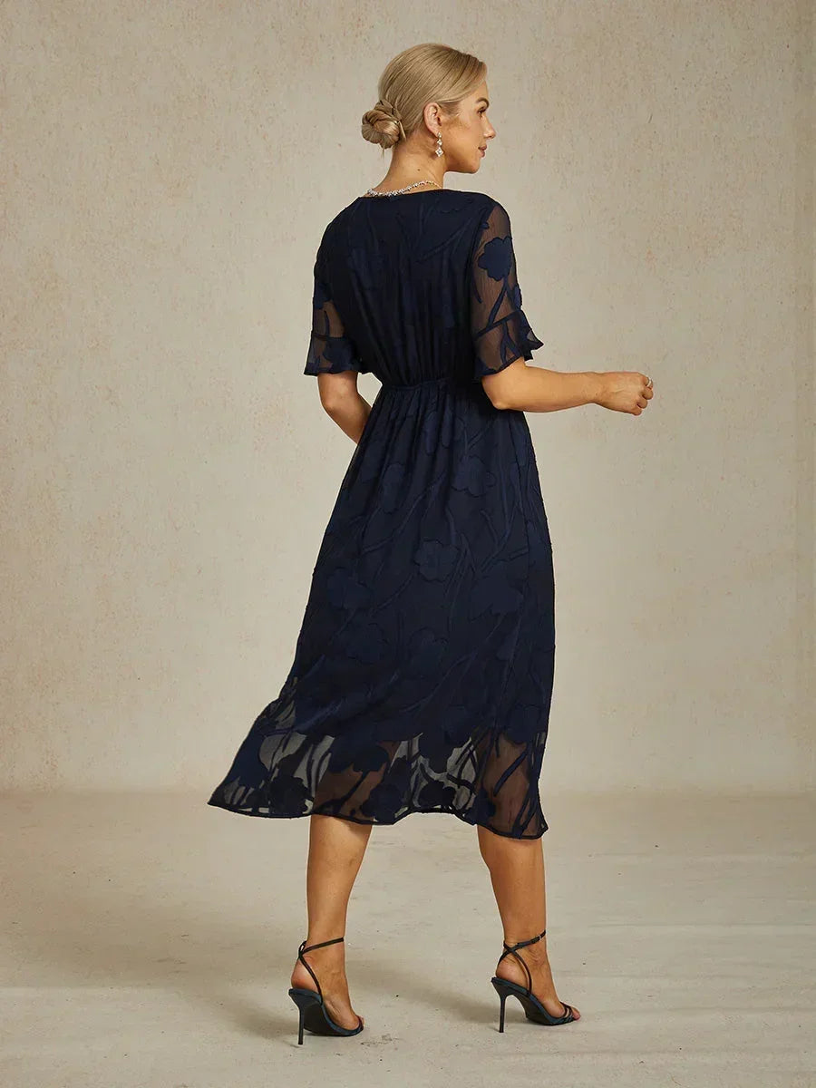 Ruffle Flutter Lace Midi Dress