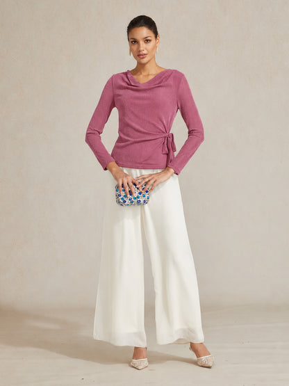 Elegant Metallic Tie Waist Knit Top
