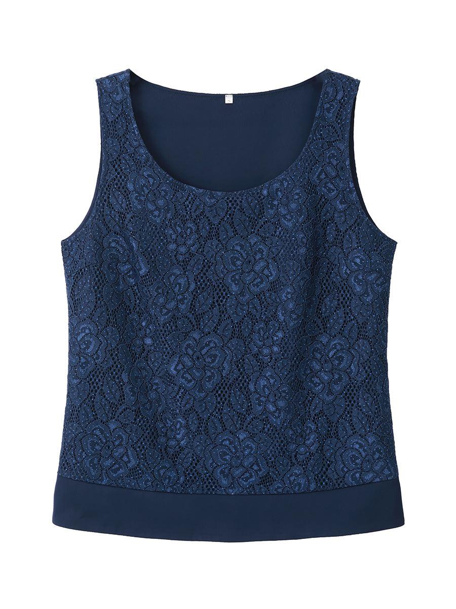 Satin Lace Tank Top with Rhinestones