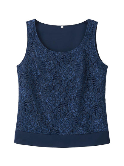 Satin Lace Tank Top with Rhinestones