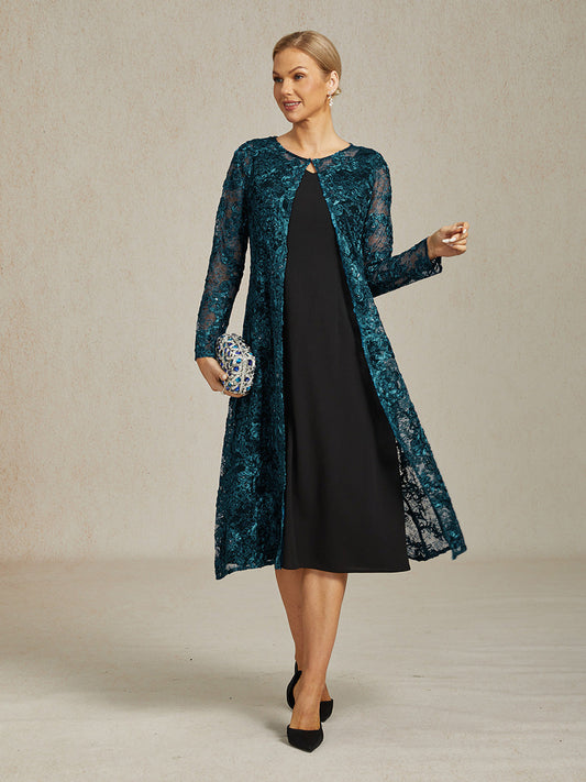 Rosette Lace Long Jacket with Sequin Detail