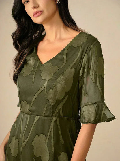 Ruffle Flutter Lace Midi Dress