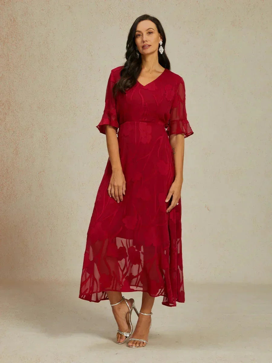 ruffle flutter lace maxi dress A-Line Chiffon Lace Maxi Dress with Elegant Ruffle & Flutter Sleeves Sage Green / S
