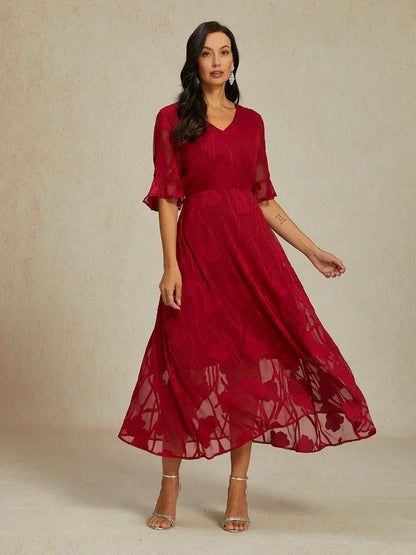 Ruffle Flutter Lace Maxi Dress