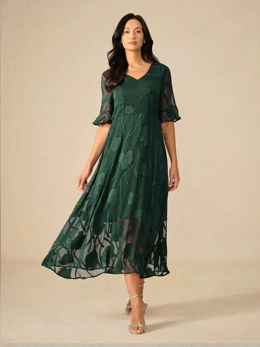 Ruffle Flutter Lace Maxi Dress