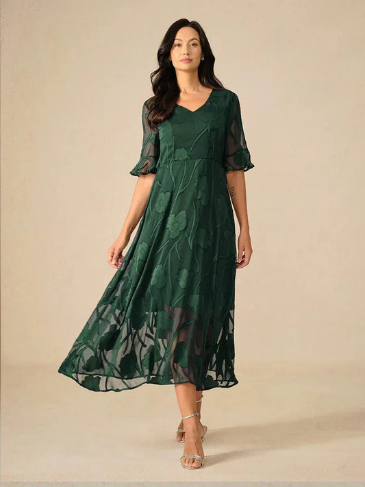 Ruffle Flutter Lace Maxi Dress