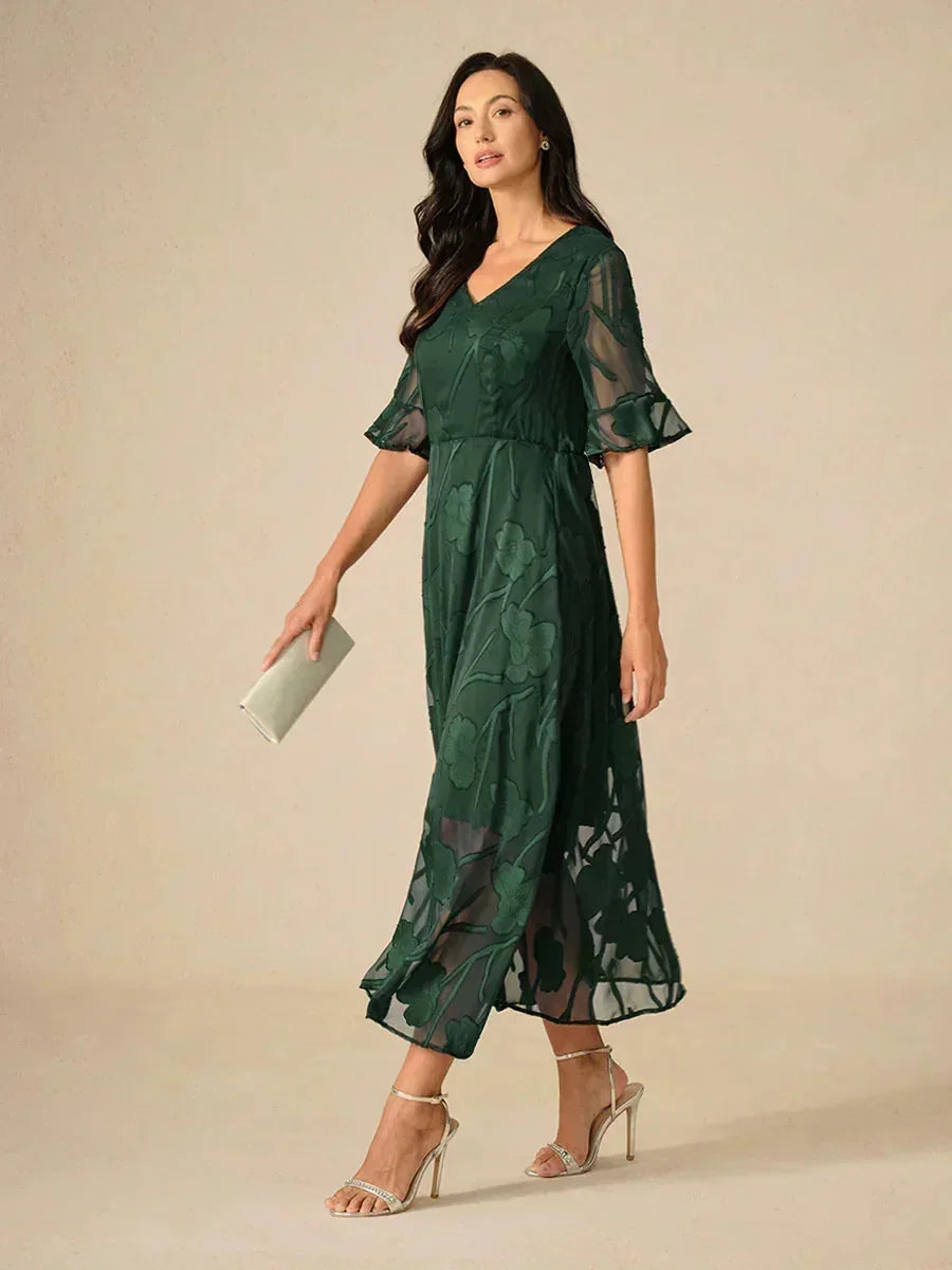 Ruffle Flutter Lace Maxi Dress