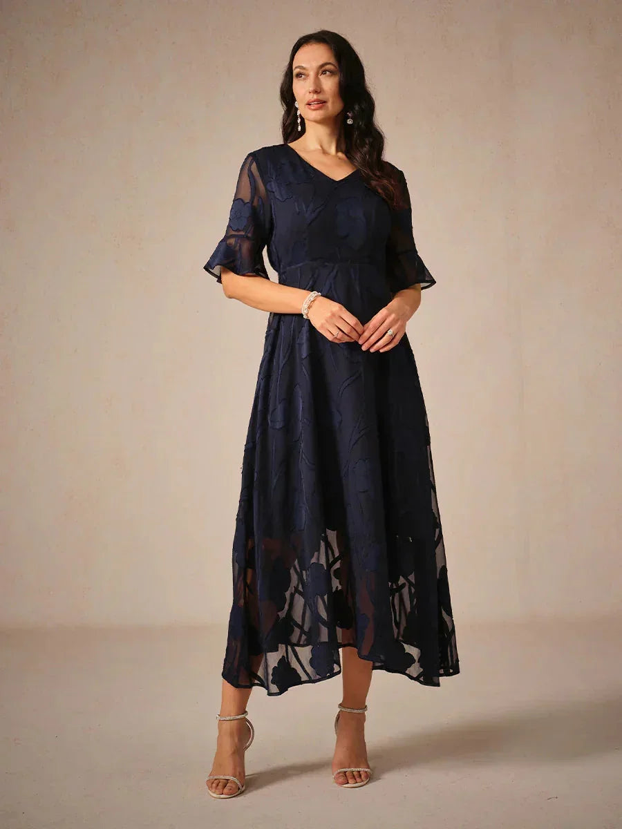 Ruffle Flutter Lace Maxi Dress