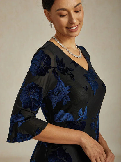 Floral Velvet A-Line Dress with Flutter Sleeves