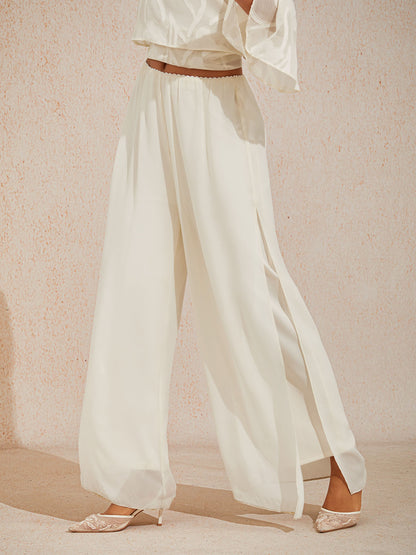 Broek Met Rechte Pijpen En Chiffon Split-Overlay