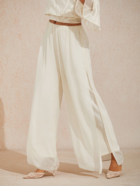 Broek Met Rechte Pijpen En Chiffon Split-Overlay