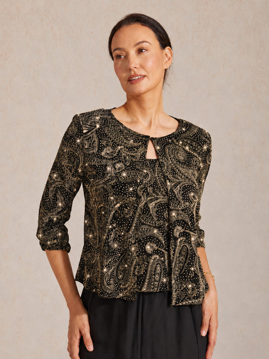 Paisley Knit Top with Subtle Sequin Detail