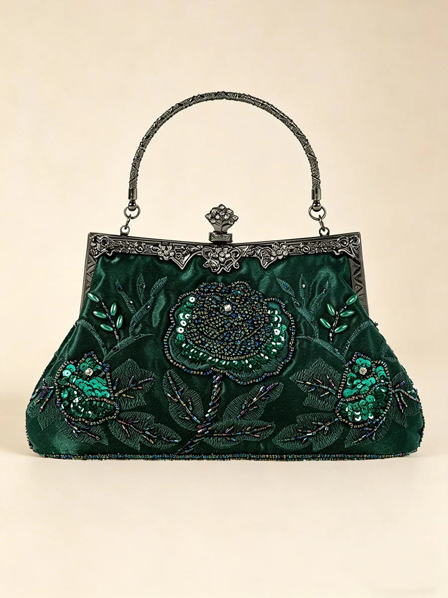 Borsa da sera in velluto con ricamo a paillettes