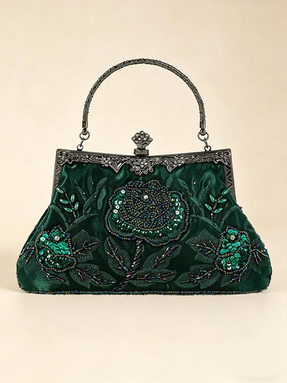 Borsa da sera in velluto con ricamo a paillettes