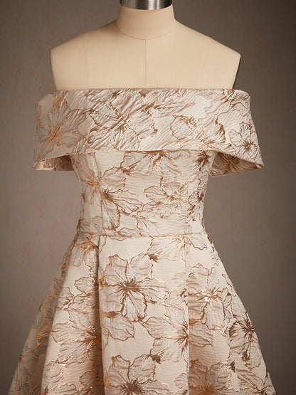 Off the Shoulder Metallic Floral Jacquard Ballgown