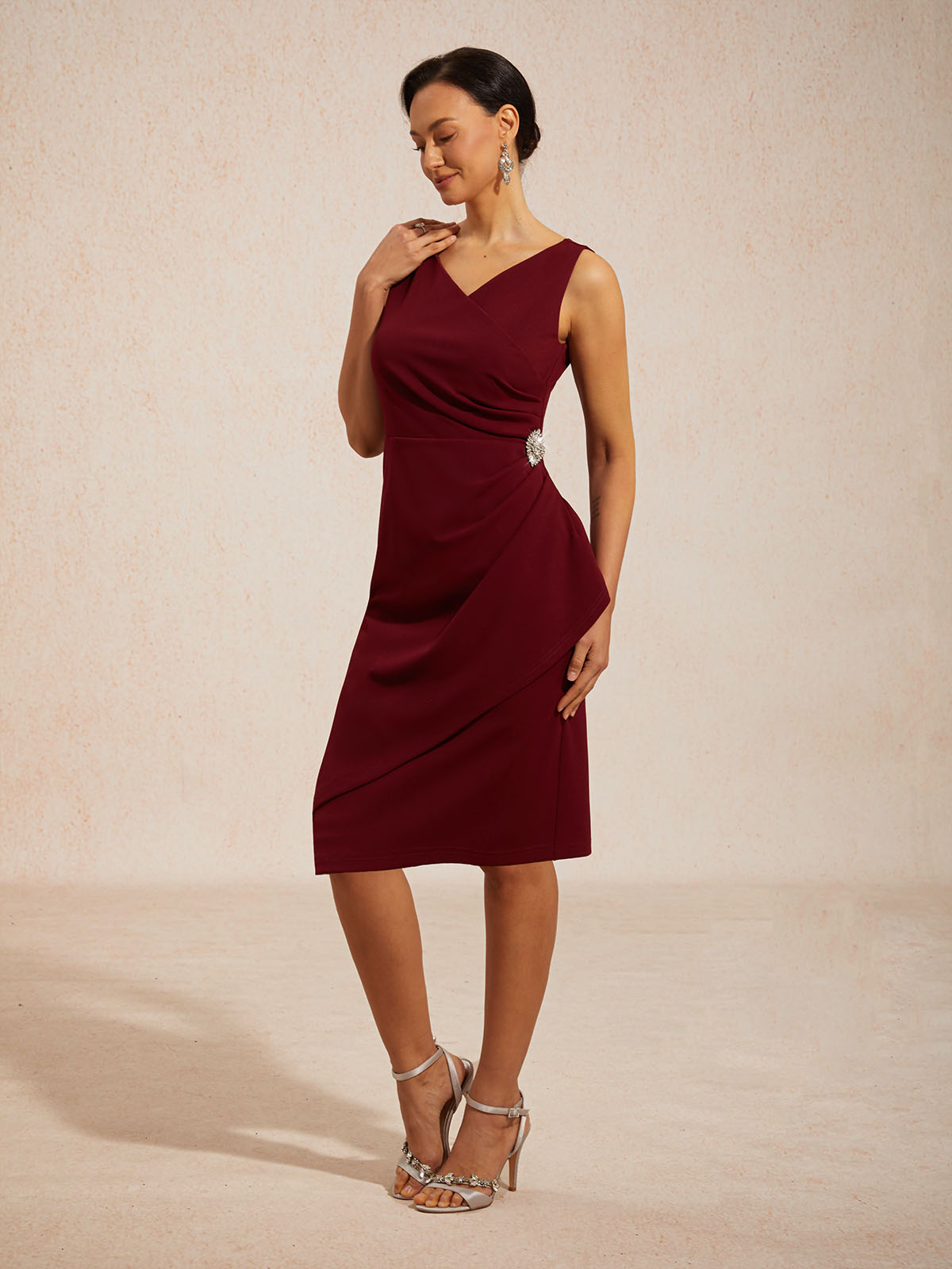 Elegant Ruffle Dress with Beaded  Detail