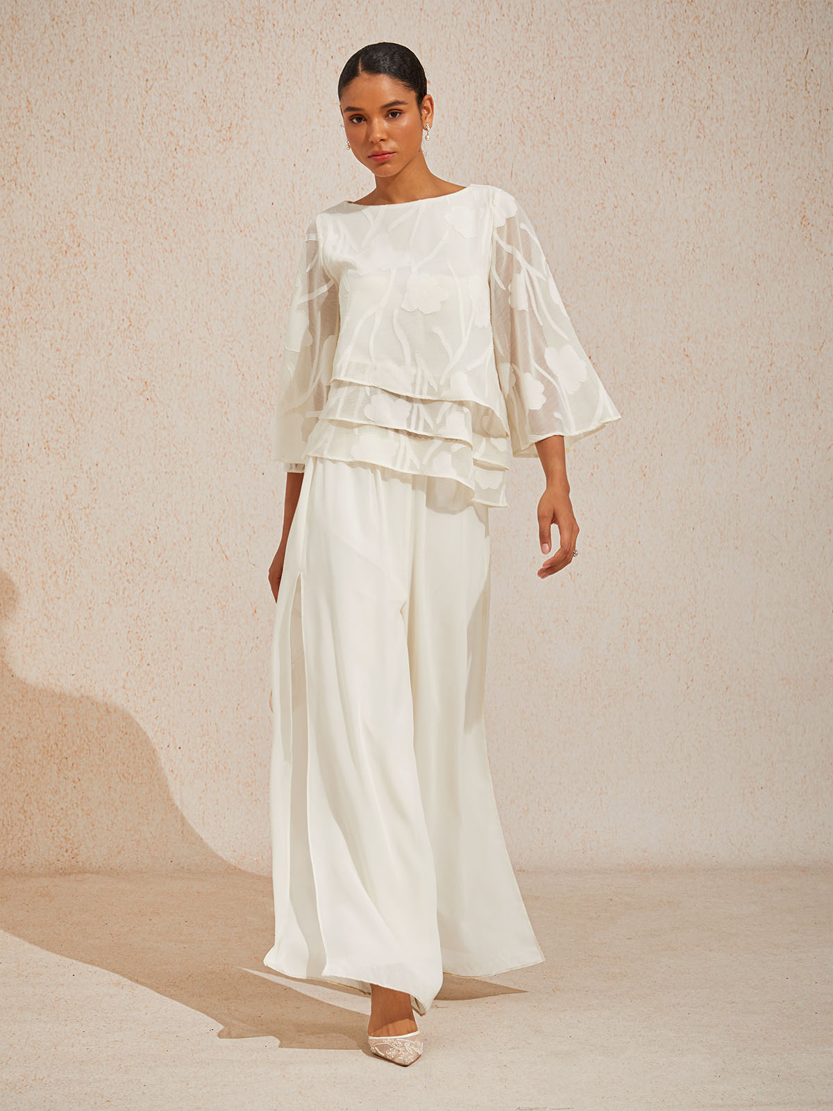 Broek Met Rechte Pijpen En Chiffon Split-Overlay