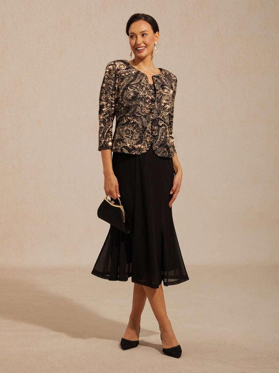 Paisley Jacket Dress with Subtle Sequin Detail