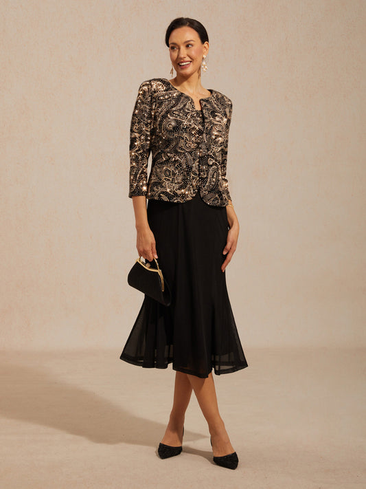 Paisley Jacket Dress with Subtle Sequin Detail