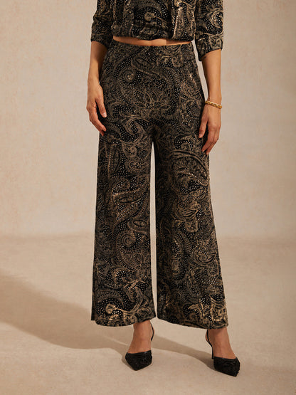 Paisley Gebreide Broek met Rechte Pijpen en Subtiele Pailletten