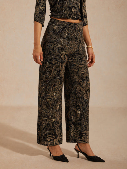 Paisley Gebreide Broek met Rechte Pijpen en Subtiele Pailletten