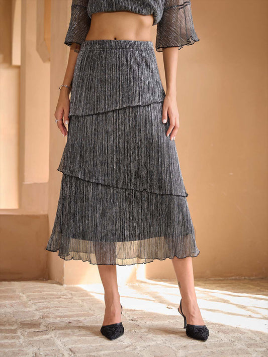 Pleated Layered Chiffon Skirt