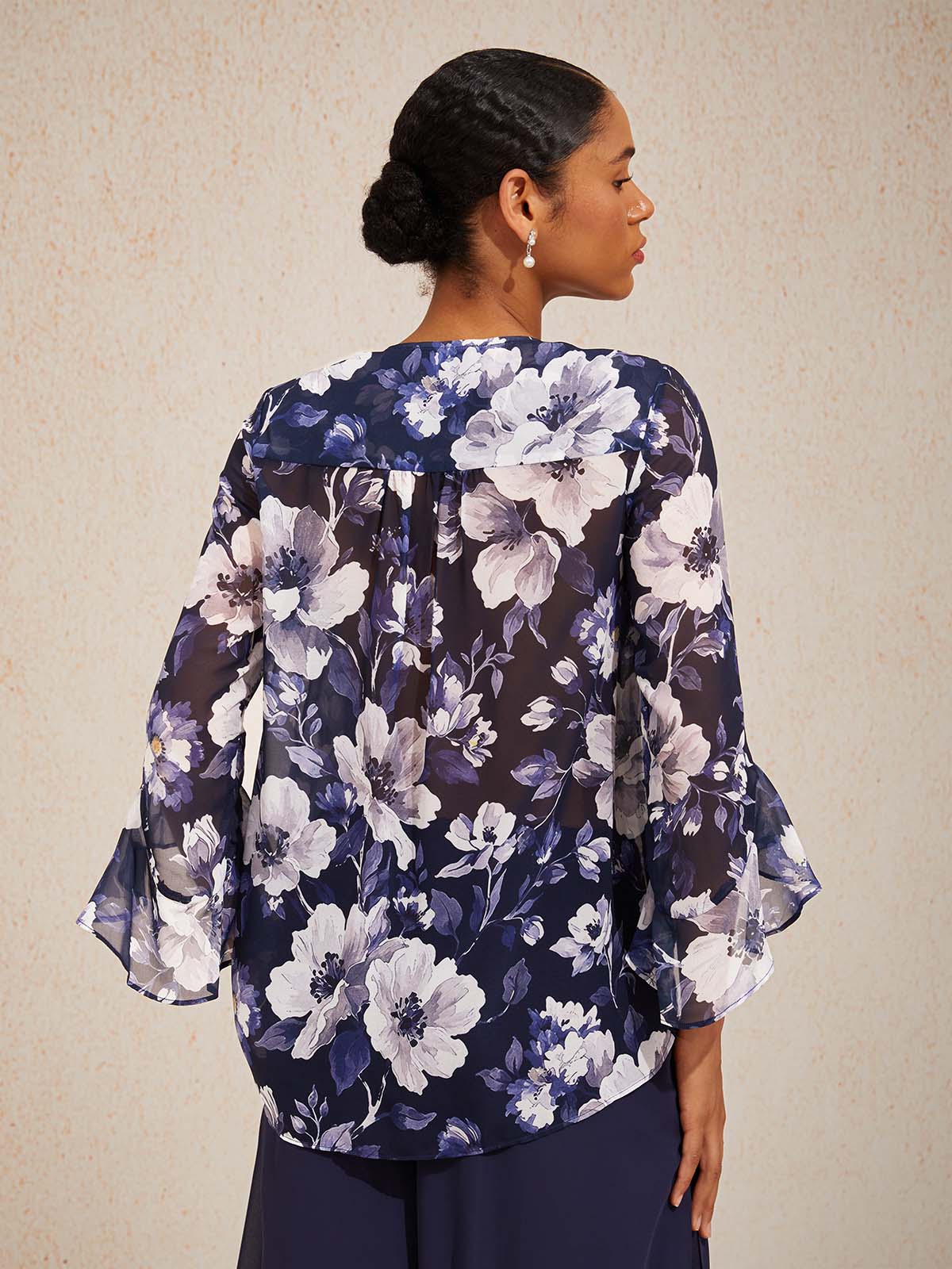 Elegant Boho chiffonbluse med volangerm
