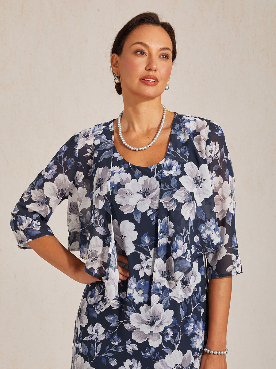 Floral Sheer Chiffon 3/4 Sleeve Shrug