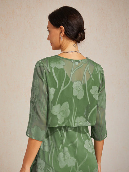 Floral Sheer Chiffon 3/4 Sleeve Shrug