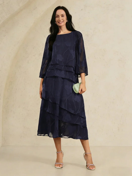 Floral Chiffon Blouse And Midi Skirt Set