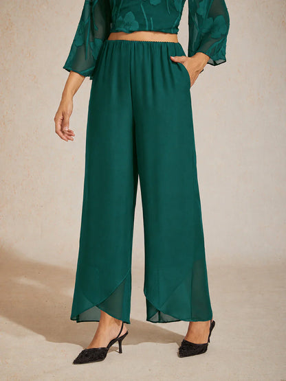 Straight Leg Mid Waist Layered Chiffon Pants
