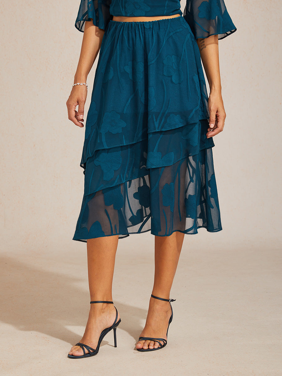 Chiffon-Midirock mit Blumenmuster