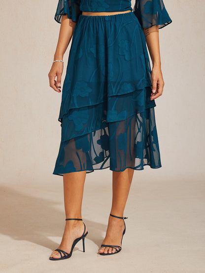 Chiffon-Midirock mit Blumenmuster