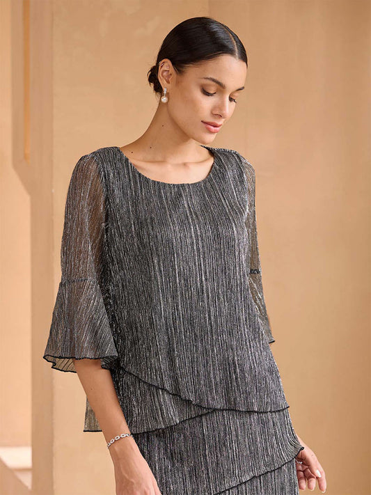 Metallic Pleated Layered Blouse
