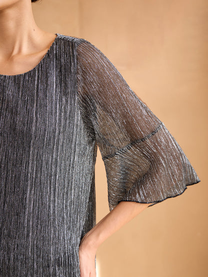 Blusa stratificata plissettata metallizzata