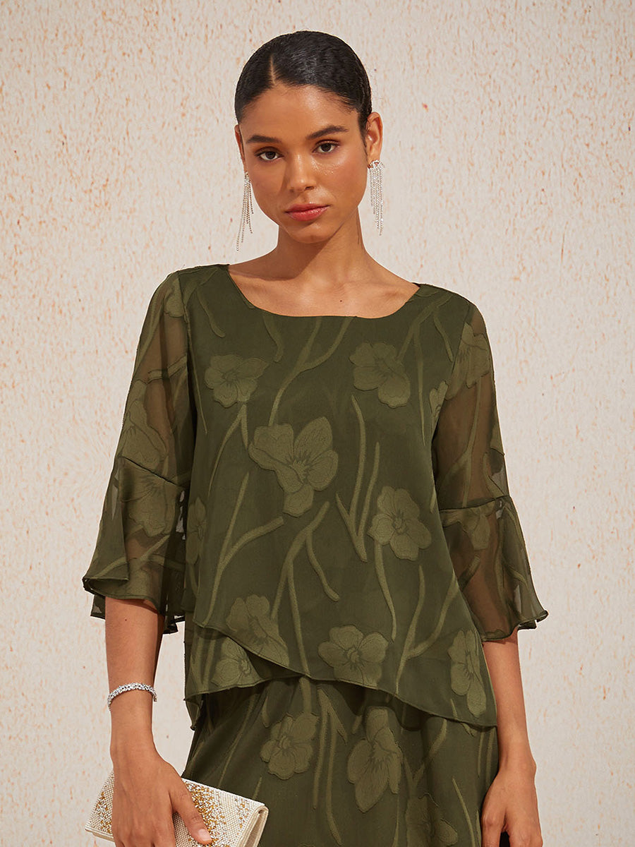 Elegant chiffonbluse med asymmetrisk kant