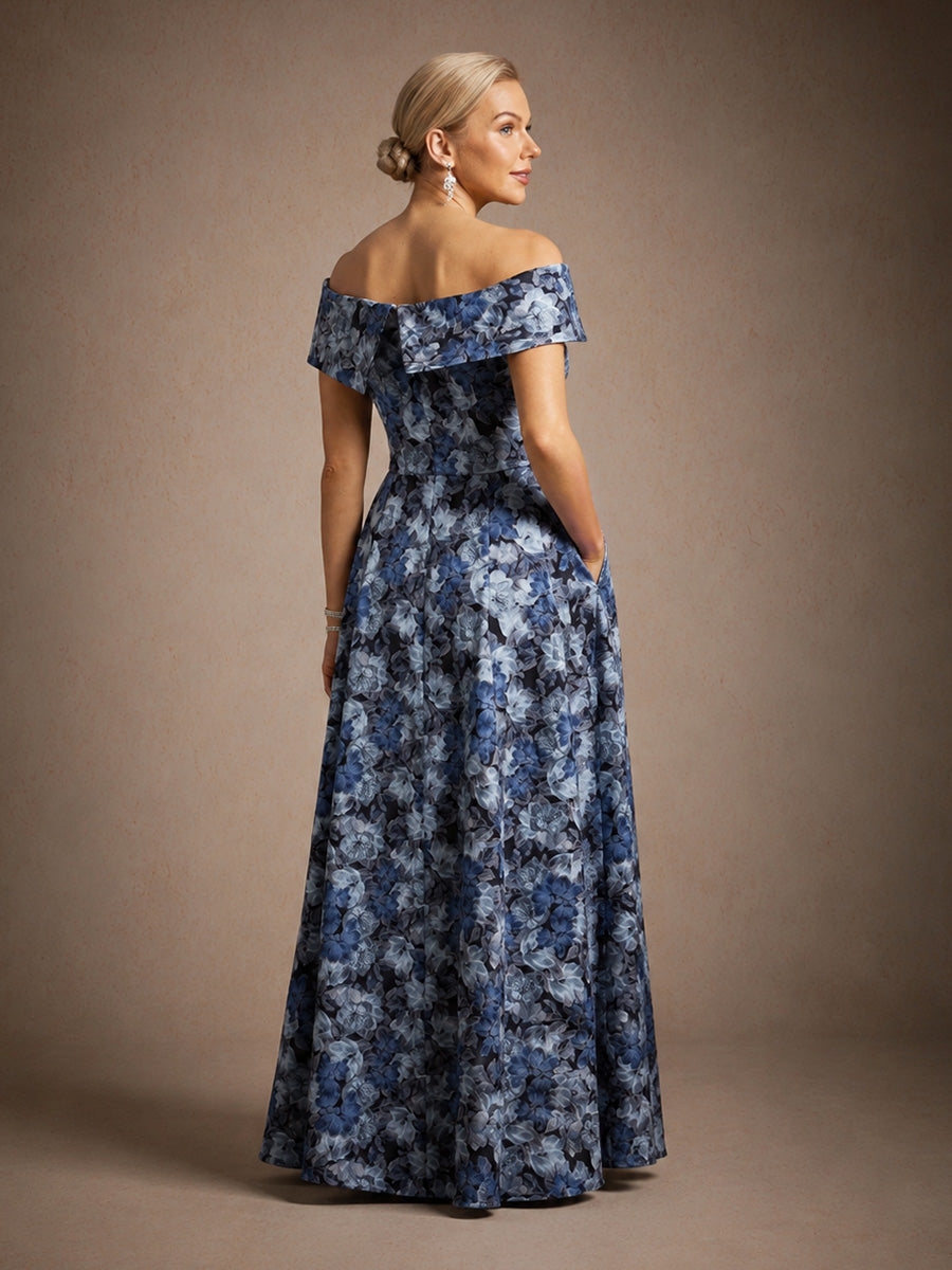 Off the Shoulder Metallic Floral Jacquard Ballgown