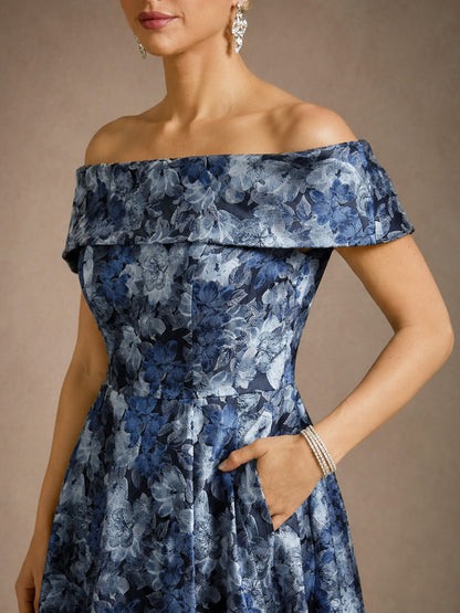 Off the Shoulder Metallic Floral Jacquard Ballgown