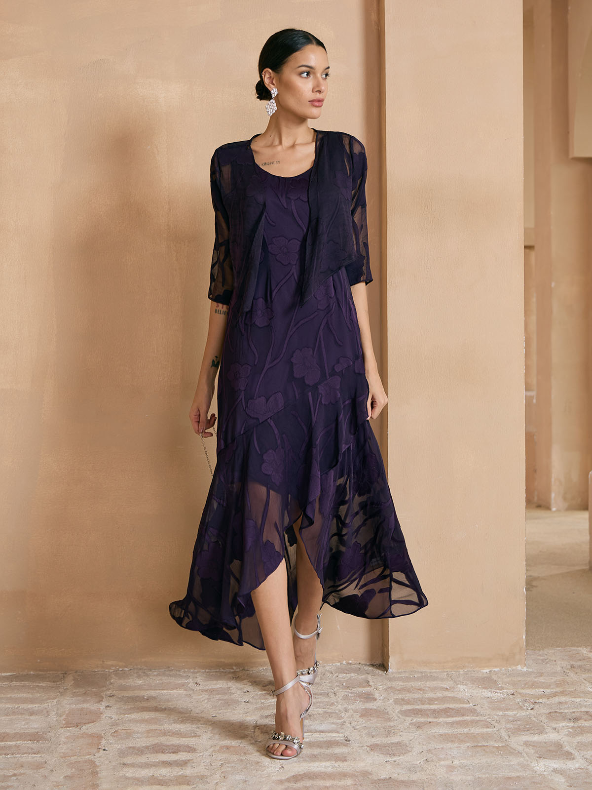 Floral Chiffon Sleeveless Gown