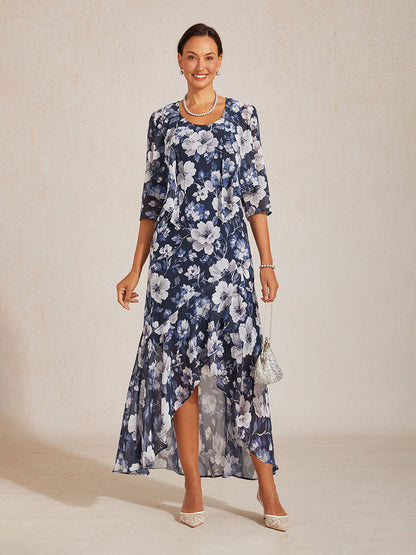 Sleeveless Floral Chiffon High Low Dress