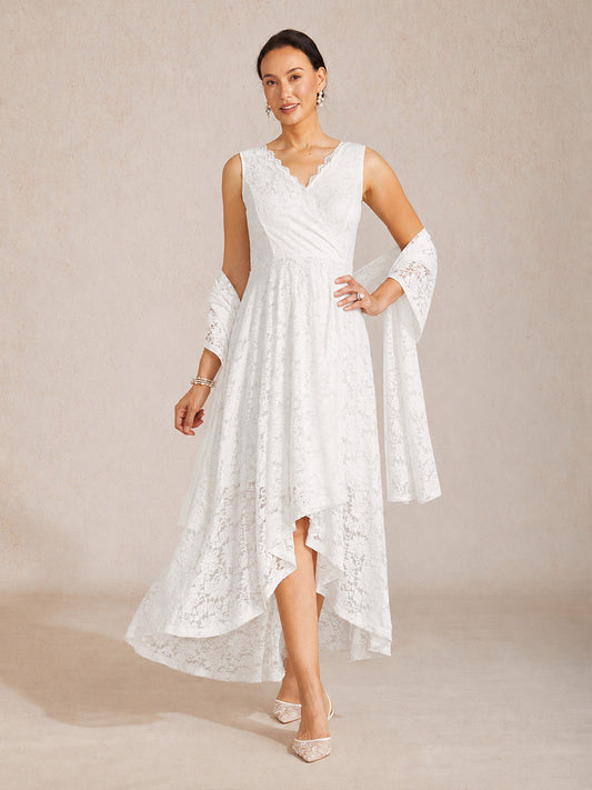 Lightweight Sleeveless Lace Wedding Dress with Matching Shawl