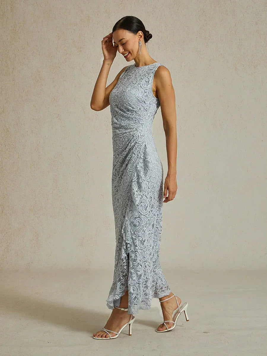 Lace Sequin Maxi Dress with Ruffle Detail
