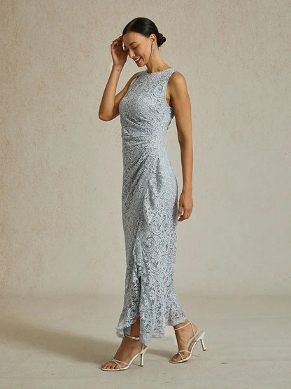Lace Sequin Maxi Dress with Ruffle Detail
